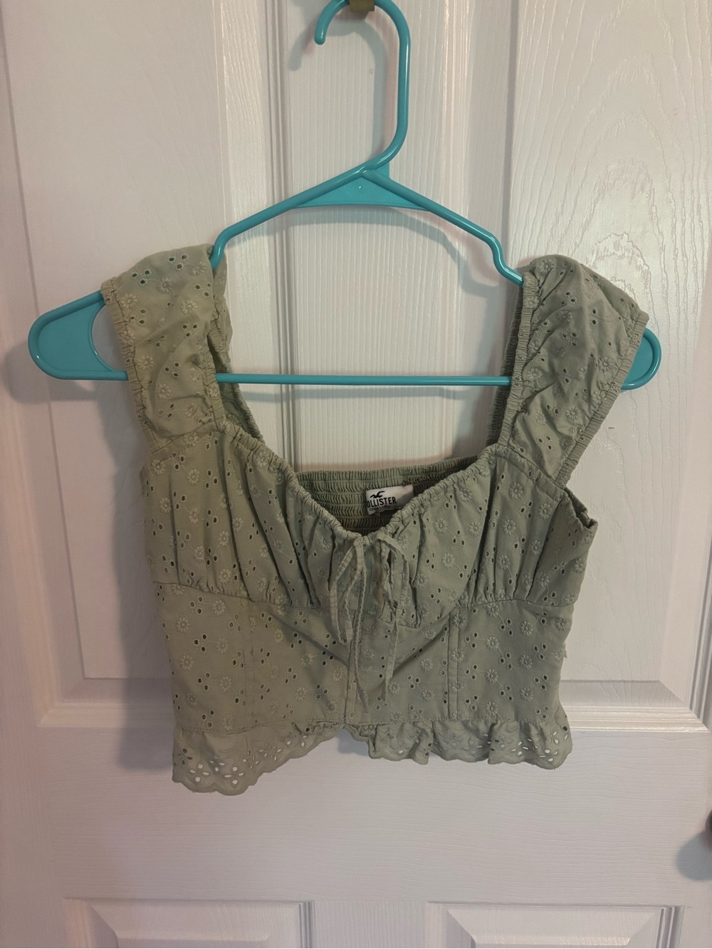 Hollister Green Eyelet Milkmaid Crop Top
